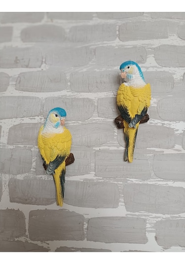 2 Adet Sarı El Boyaması Muhabbet Kuşu Duvar Balkon Bahçe Süsü