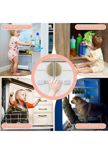 Xiyyadms Çocuk Güvenliği Dolap Çekmece Kilitleri, Plastik Abs Malzeme, Kolay Kullanım, 6 Adet, Beyaz, 230mm, Dolap Buzdolabı Uyumlu Beyaz