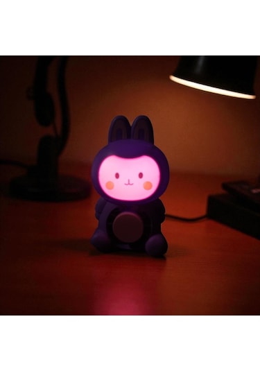 Masa Üstü Vantilatör Mini Tavşan Fan Usb Şarjlı Vantilatör Mor Pembe Işıklı