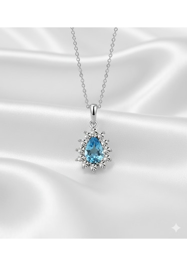 Ariş Damla Mavi Topaz Altın Kolye N11.57