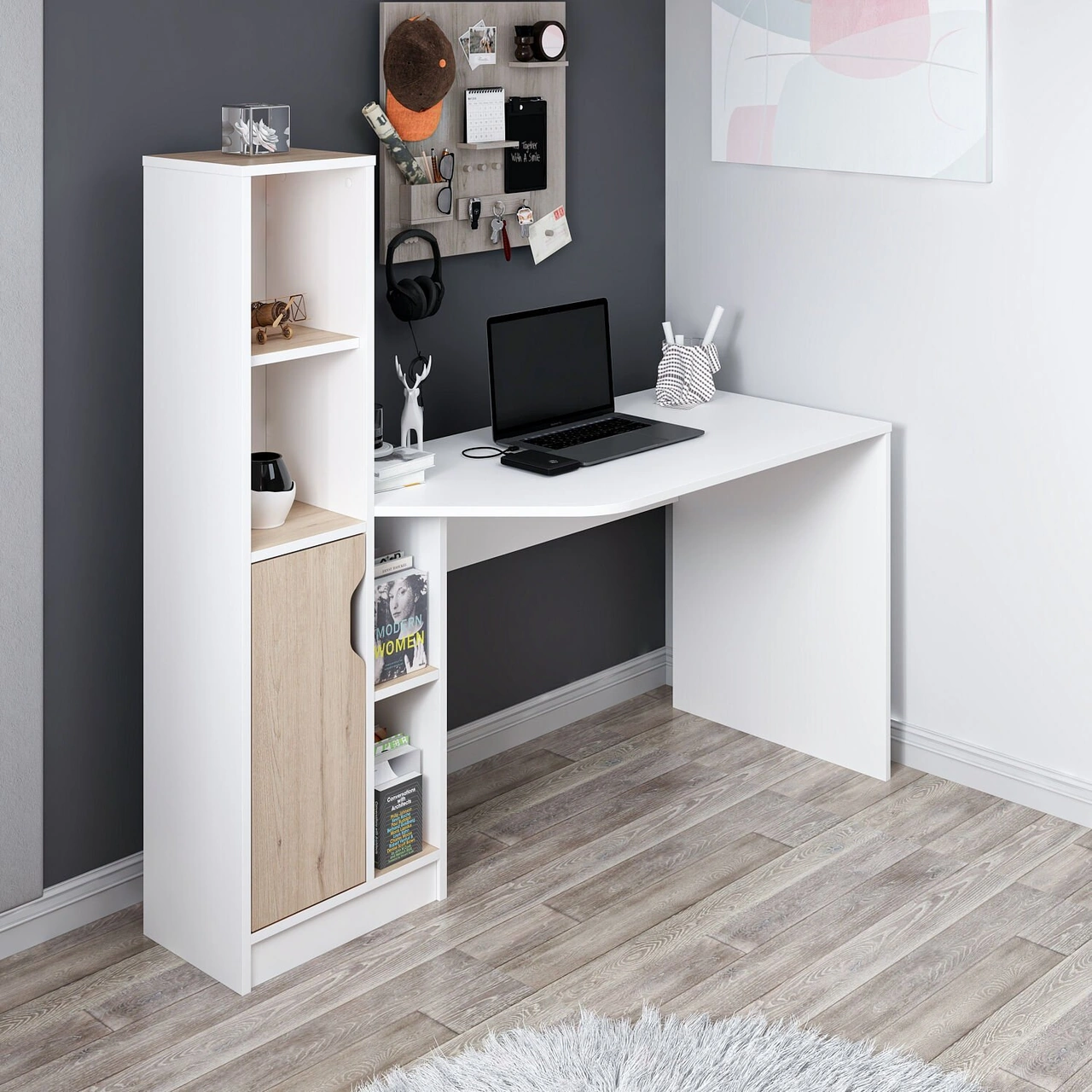 Viora Çalışma Masası - Beyaz/derin Sepet Çok Renkli