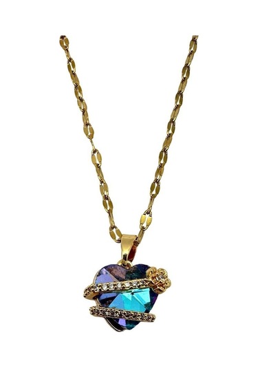 Arnes Jewelry Çelik Zirkon Taşlı Kalpli Kolye Ar476nes Gold