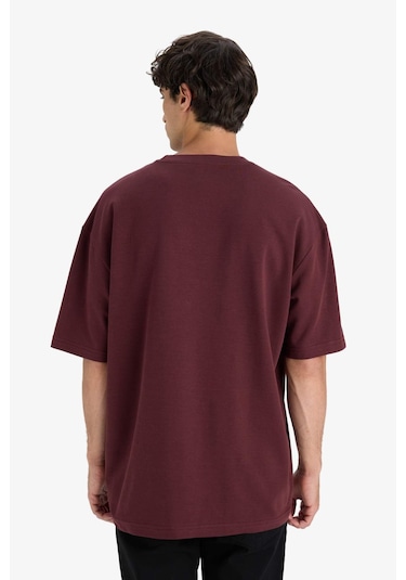 Defacto Oversize Geniş Kalıp Bisiklet Yaka Kısa Kollu Tişört E9798ax25aubr230 Bordo