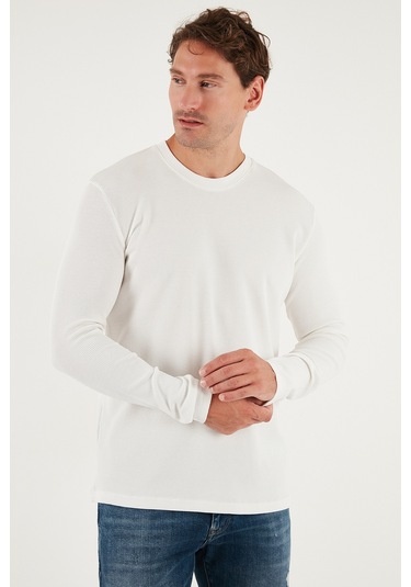 Buratti Pamuklu Bisiklet Yaka Slim Fit Basic Erkek Sweat 5905073 Ekru