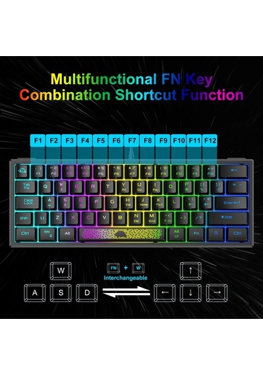 Sones Zıyoulang K61 62 Tuşlu RGB Kablolu Aydınlatmalı Oyuncu Klavye