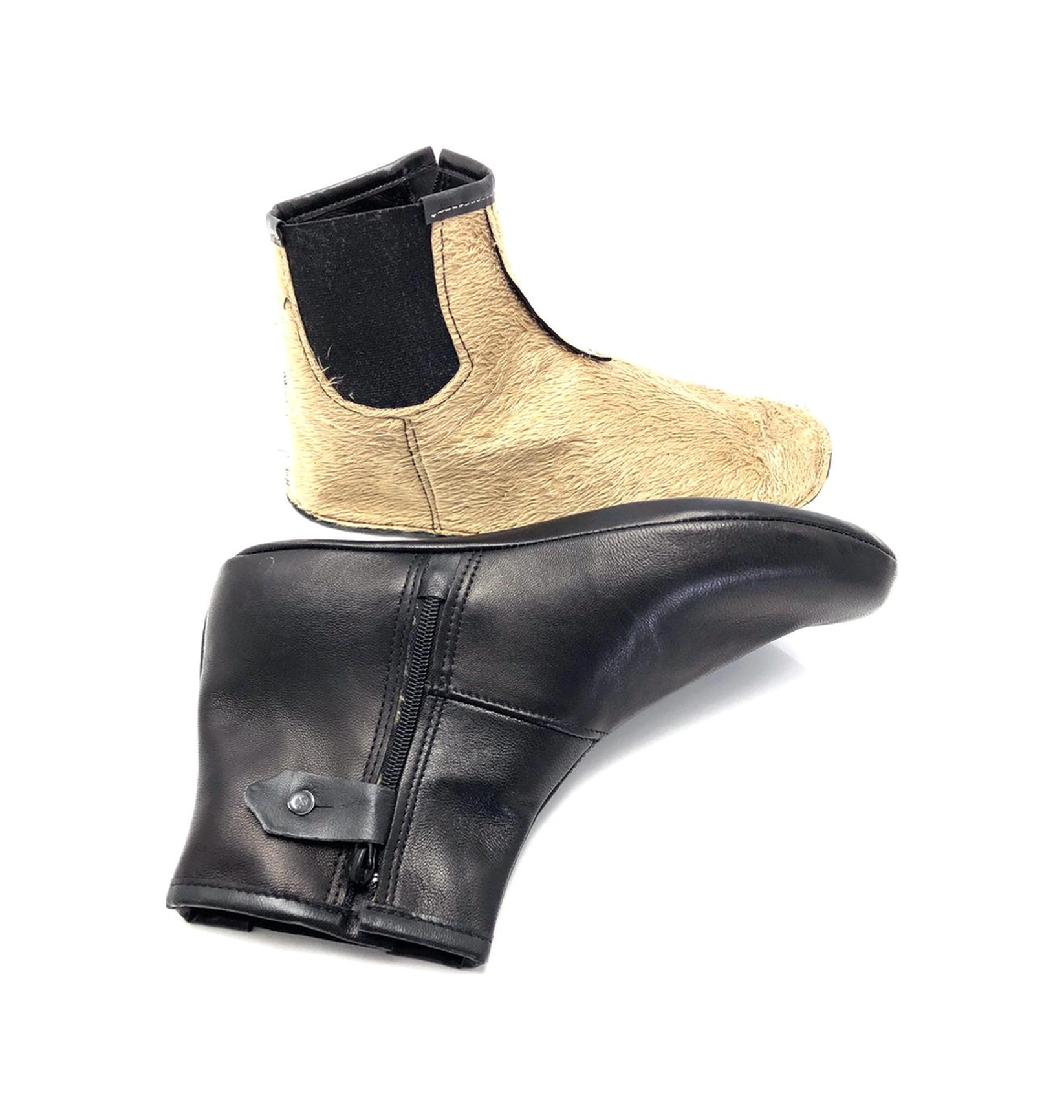 Deritarz Hakiki Deri Kürklü Sıcak Astar Fermuar Ve Lastikli Yumuşak Mest Siyah