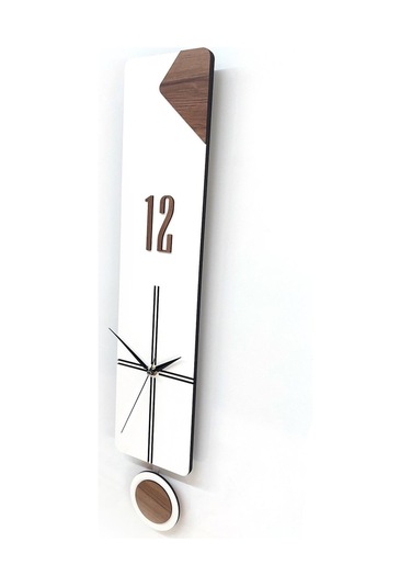 Cajuart Modern Uzun Ahşap Beyaz Düz Çizgili Sarkaçlı Duvar Saati