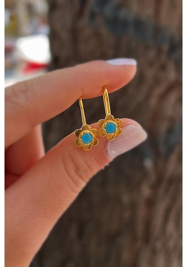 Gümüş Mavi Taşlı Çiçek Model Çocuk Küpe Diğer