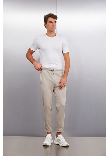 Grımelange Huxley Erkek Regular Boru Paça Normal Bağcıklı Bel Organik Pamuk Yan Cepli Bej Pantolon Bej
