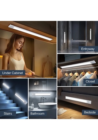 Willowhaven Black-4pcs-3.94inch 4 Adet Hareket Sensörlü Usb Şarjlı Ayarlanabilir Parlaklık Dolap Altı Led Aydınlatma Mutfak Banyo Ahşap