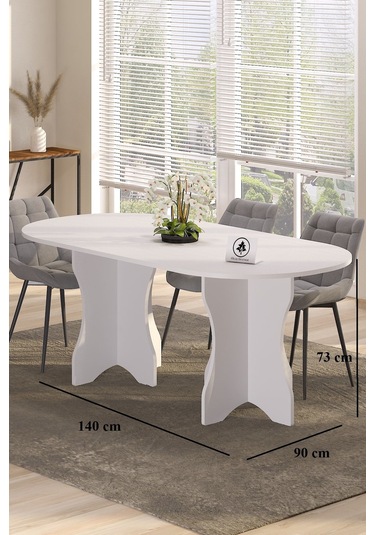 Yemek Masası Mutfak Masası 140x90 Balkon Masası Beyaz-beyaz