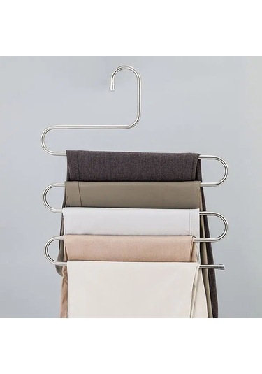 Geekyou Stokelemeyi Kolaylaştıran Paslanmaz Çelik S-şekilli Çanta, Pantolon, Eşarp Ve Kemer Organizatörü - 5 Adet Simultane Saklama Kapasitesi Gümüş