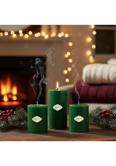 Medium Çam Kokulu Set Mum Çap 7 Cm Yeşil Yeşil