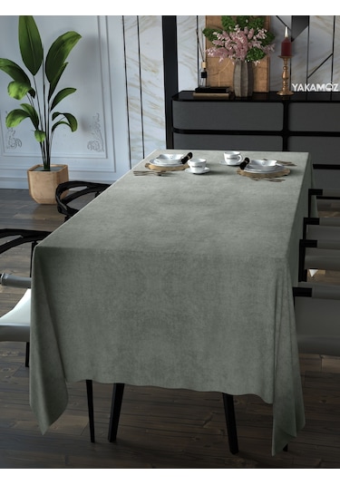 Taş Rengi Kadife Dokulu Masa Örtüsü Dertsiz Velvet Touch Serisi Taş Rengi