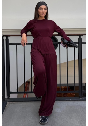 Madmext Bordo Likralı Modal Şalvar Takım Mg2784