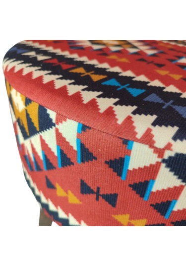 Ustaagac Puf Koltuk Bench Tabure Anadolu Kilim Al- Ahşap Ayaklı Kırmızı - Beyaz