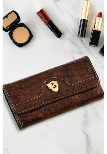 Foxer Asos Hakiki Deri Gold Detaylı Kadın Kartlık Ve Cüzdan taba