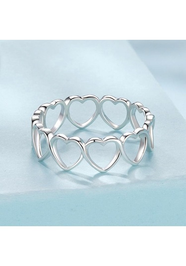 S925 Sterling Silver Oxidized Heart-shaped Hollow Ring No.8 Çok Renkli