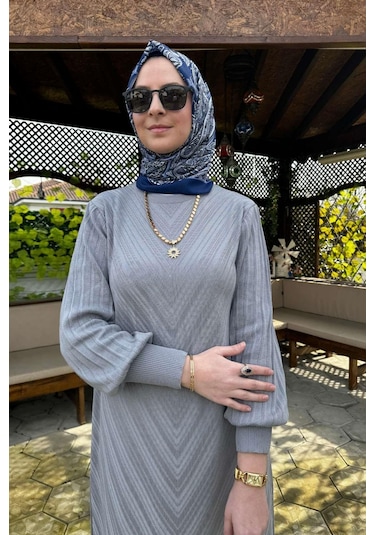 Yağmur Triko Elbise Gri Normal