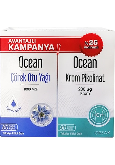 Ocean Çörek Otu Yağı 60 Kapsül + Ocean Krom Pikolinat 90 Kapsül