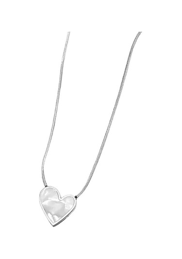 Kadın Sedef Kalp Gümüş Renk 316l Çelik Kolye Çelik