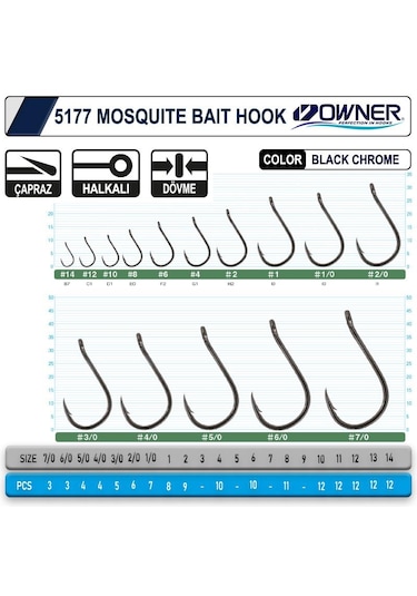 Owner 5177 Mosquito Hook Black Chrome Sinek İğne No: 4/0