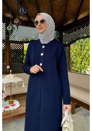 Sinem Çelik Örme Triko Hırka Lacivert Çok Renkli