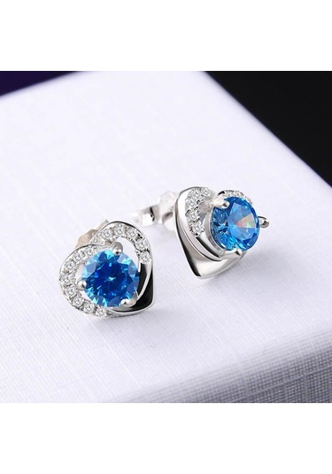 Mavi Tancise 925 Ayar Gümüş Zirkon Küpe Damla Küpe Kadınlar Için Düğün Hediyeleri