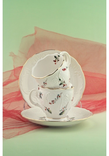 Christmas Altın Yaldızlı 2 Kişilik Porselen Kahve Fincan Takımı Beyaz - Altın