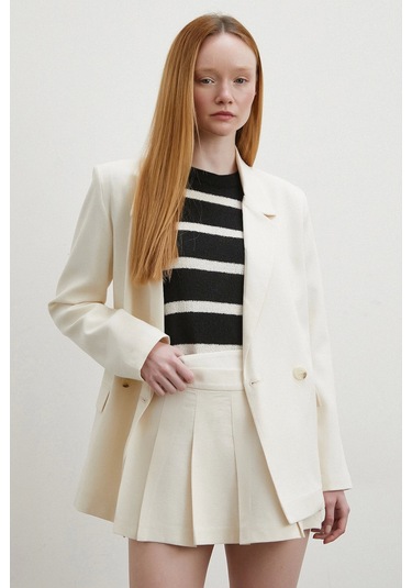 Pileli Şort Etek Ekru Ekru