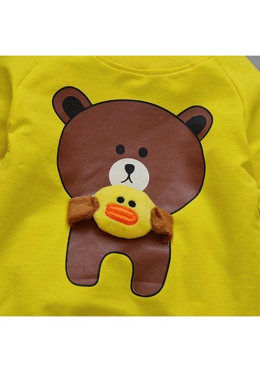 Sarı Çocuk Sonbahar Karikatür Ayı Kucaklama Küçük Sarı Ördek Seti Yeni Rahat Kore Versiyonu Çocuk Erkek Ve Kız Pamuk Iki Parçalı Sarı