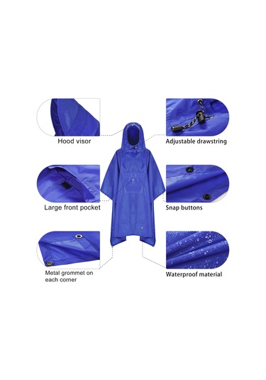 Lemestar Outdoor Yağmurluk: Geniş Kenarli Kaputlu, Çift Taraflı Snap Butonlu, Ön Cep Ve Güneş Barınımı Özelliği İle Mavi Renk
