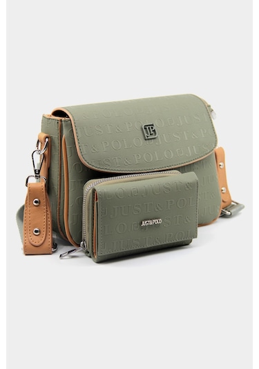 Just Polo Yeni Sezon Kolon Askılı 4 Bölmeli Kadın Omuz Çantası Ve Cüzdan Kombini Pbu217402 Yeşil Taba Yeşil - Taba