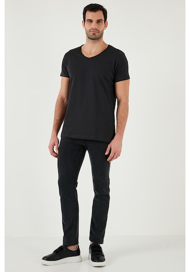Buratti Pamuklu Slim Fit V Yaka Basic Erkek T Shirt 5412001 Füme