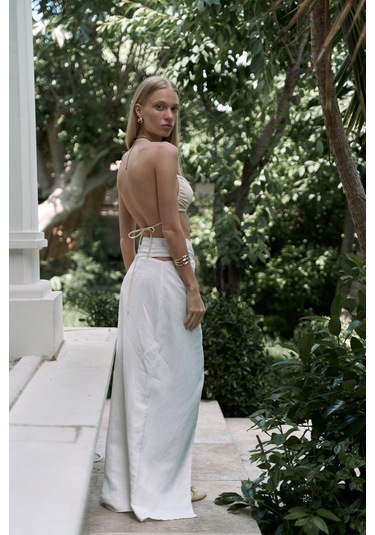Fabriyonto Asimetrik Ekru Uzun Etek Ekru