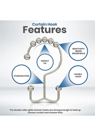 Duş Perdesi Kanca Halkası, Paslanmaz Metal Çift Rulo Sürgülü Duş Kancası, Duş Perdesi İçin, 12'li Set Gümüş Beyaz Gümüş Beyazı Beyaz - Gümüş