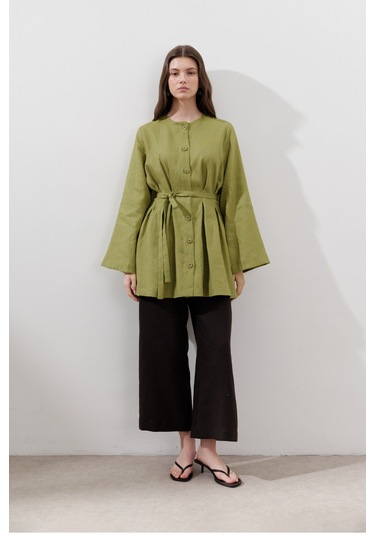 Keten Pensli Tunik Elma Yeşili Elma Yeşili