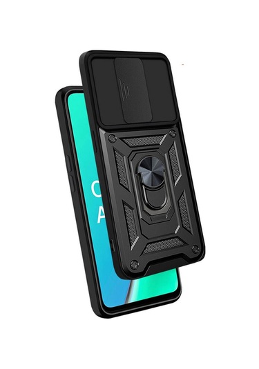 Oppo A9 2020 Kılıf Manyetik Standlı Kamera Korumalı Yüzüklü Zırh Tank Kılıf Koruyucu Kapak