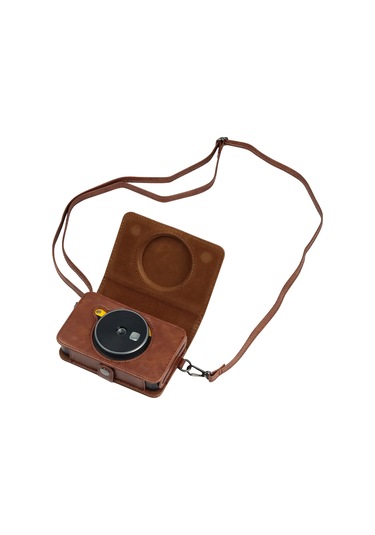 Sones Kodak Mini Shot2 Retro / C210r İnstax Tam Vücut Kamera Pu Deri Kılıf Çanta Askılı Kahverengi