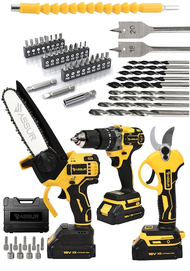 Assur ASR1038 18V Matkap Budama Testeresi Makası 3'lü Set Sarı