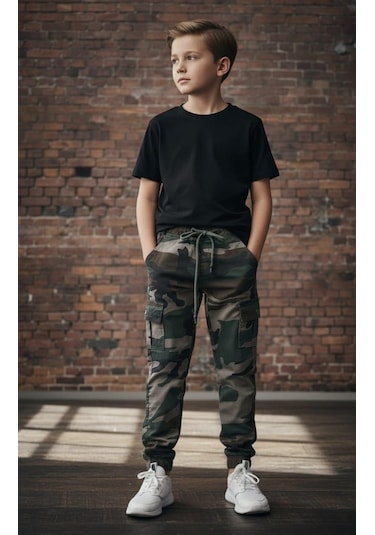 Black Steel Garson Boy Erkek Kamuflaj Desen Pantolon Kahve
