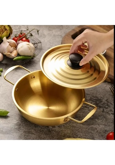 Altın Paslanmaz Çelik Ramen Kapaklı Pot Kore Anında Erişte Pot Diğer