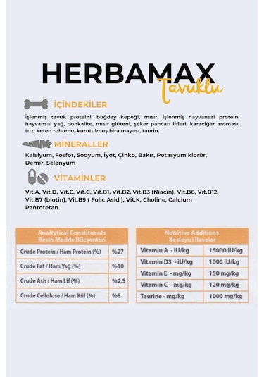 Herbamax Tavuklu ve Pirinçli Yetişkin Kedi Maması 10 KG