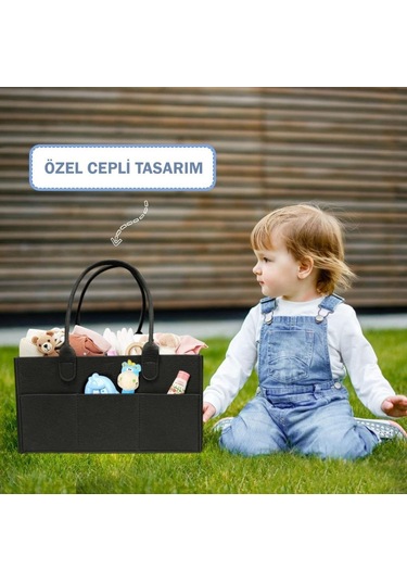 Katlanabilir Taşınabilir Keçe Organizer Çanta Siyah Renk Siyah
