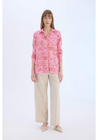 DeFacto Oversize Geniş Kalıp Desenli Uzun Kollu Gömlek Tunik E4347AX25SPPN613