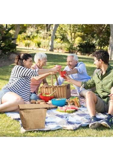 Cbtx Su Geçirmez Mumlu Kanvas Yalıtımlı Çanta Alüminyum Folyo Yeniden Kullanılabilir Öğle Yemeği Termal Çanta Kahverengi