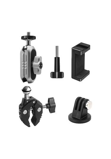 360 Dönebilir Çift Küre Başlı Alüminyum Telefon Ve Aksiyon Kamera Tutucu - 1.5kg Taşıma Kapasiteli