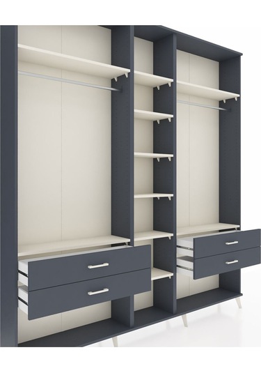 Arges Dolap 10 Raflı 4 Çekmeceli 2 Askılı 220x30x243 Antrasit-aytaşı/antrasit Aytası/antrasıt