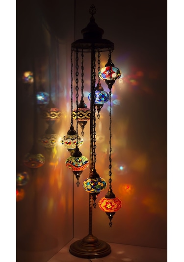 Dekoratif Mozaik Lambader 7li Köşe Lambası Renkli Desenli Osmanlı Lambası v4