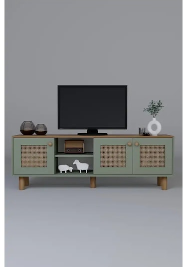 Bohem Serisi Natura Yeşil Pvc Hasır Desen Tv Ünitesi Yeşil